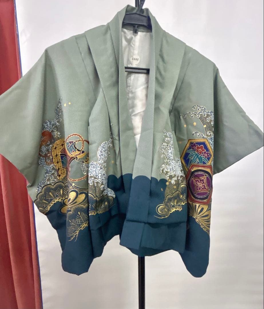 七五三:7歳の男の子用3点セット着物羽織常備メントグリーンのグラデーション