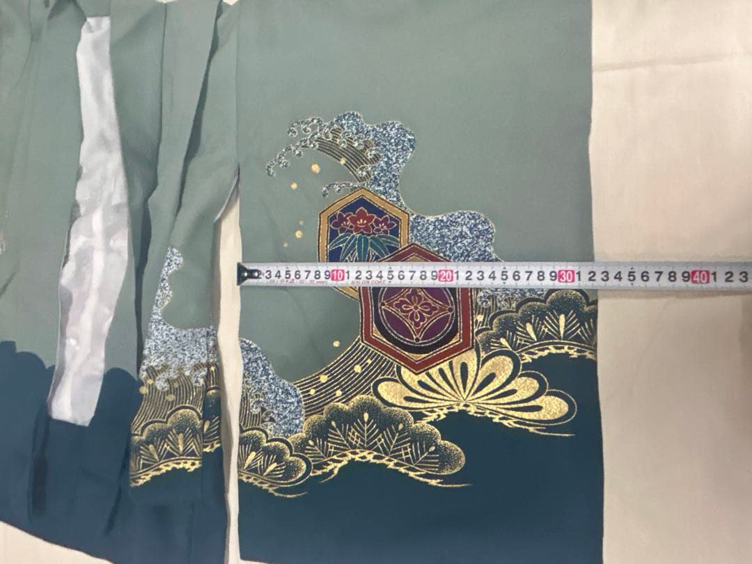 七五三:7歳の男の子用3点セット着物羽織常備メントグリーンのグラデーション