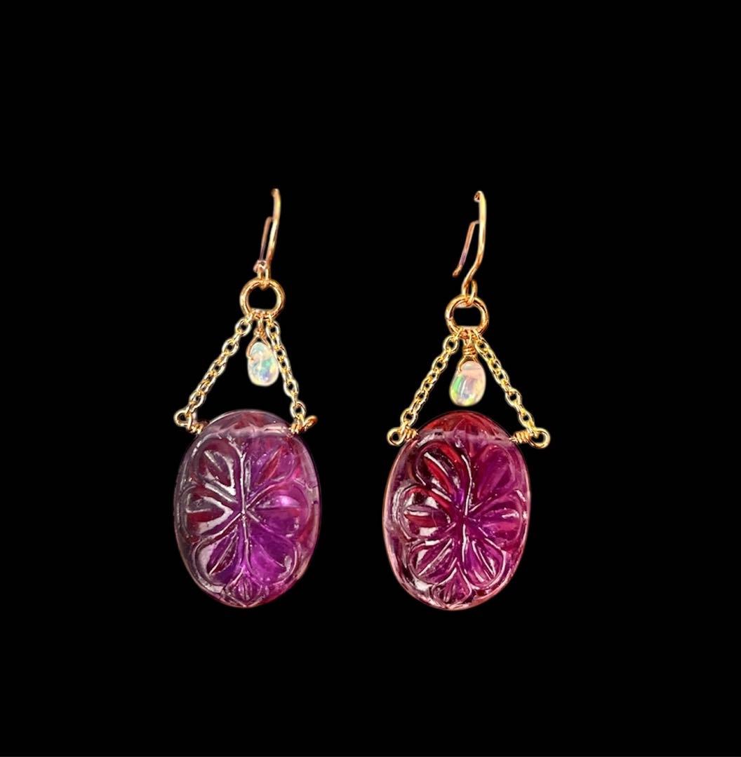 アメジストのカービングピアス