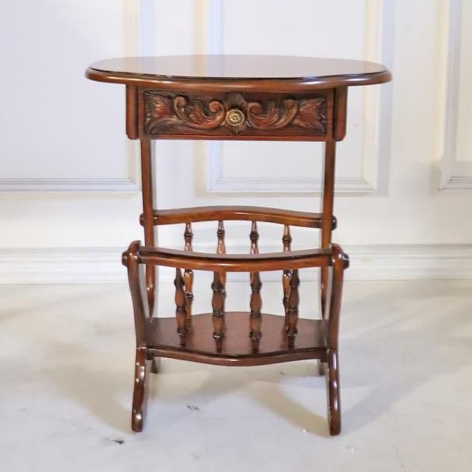 世界最高峰木材　マホガニー仕様　『サイドテーブル&マガジンラック』　手彫り彫刻