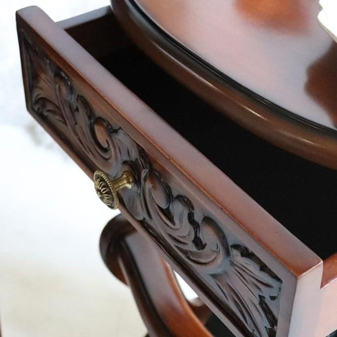 世界最高峰木材　マホガニー仕様　『サイドテーブル&マガジンラック』　手彫り彫刻