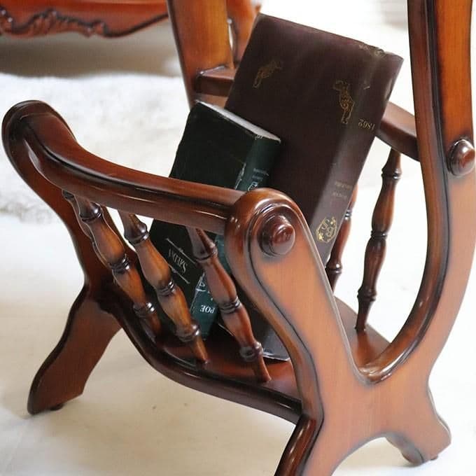 世界最高峰木材　マホガニー仕様　『サイドテーブル&マガジンラック』　手彫り彫刻