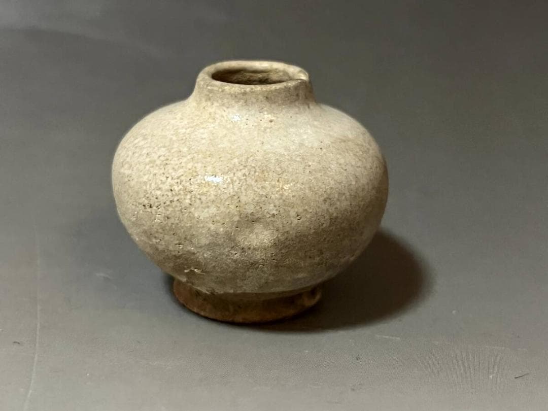小壺■宋胡録 半磁器胎土 灰青磁釉 古い小壺 3.8cm 水滴 花瓶 古壷■
