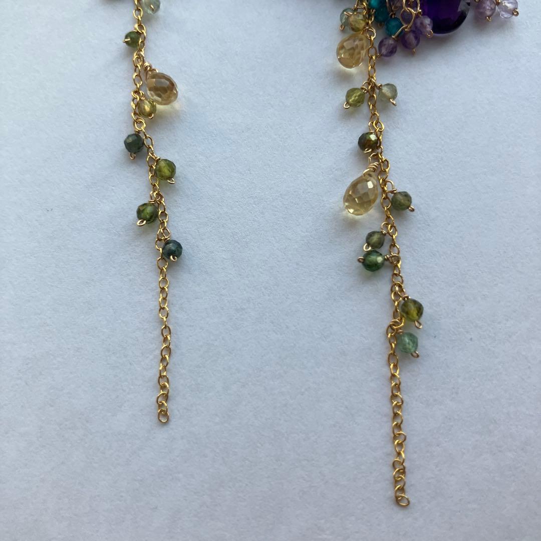 ハンドメイド 天然石 ロングドロップピアス