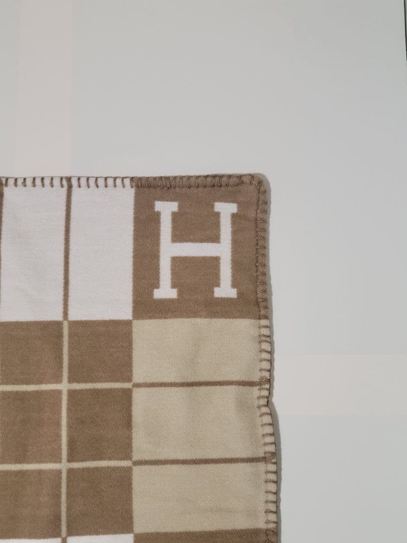 エルメス　クッションカバー　キャメル　45×45　チェック