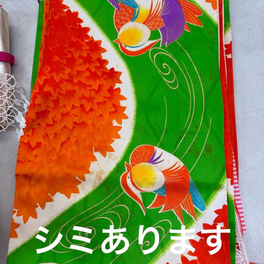 No.k008七五三 7歳 着物 フルセット レトロ柄 ※シミあり