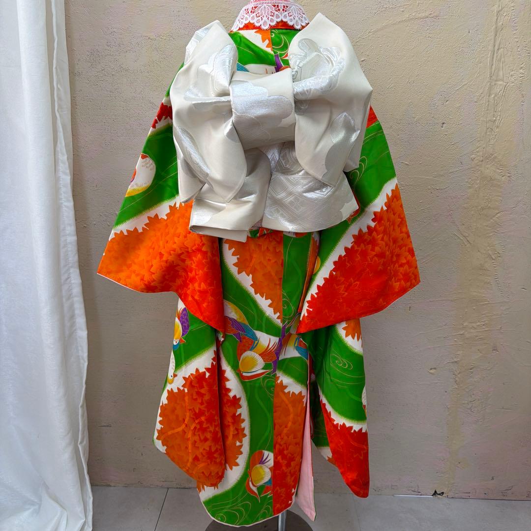 No.k008七五三 7歳 着物 フルセット レトロ柄 ※シミあり