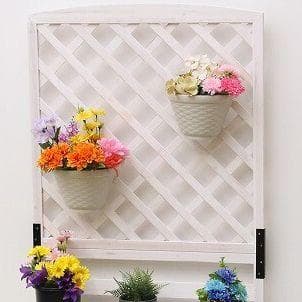 ３個セット 木製ラティスフェンス付きフラワースタンド 3段ホワイト