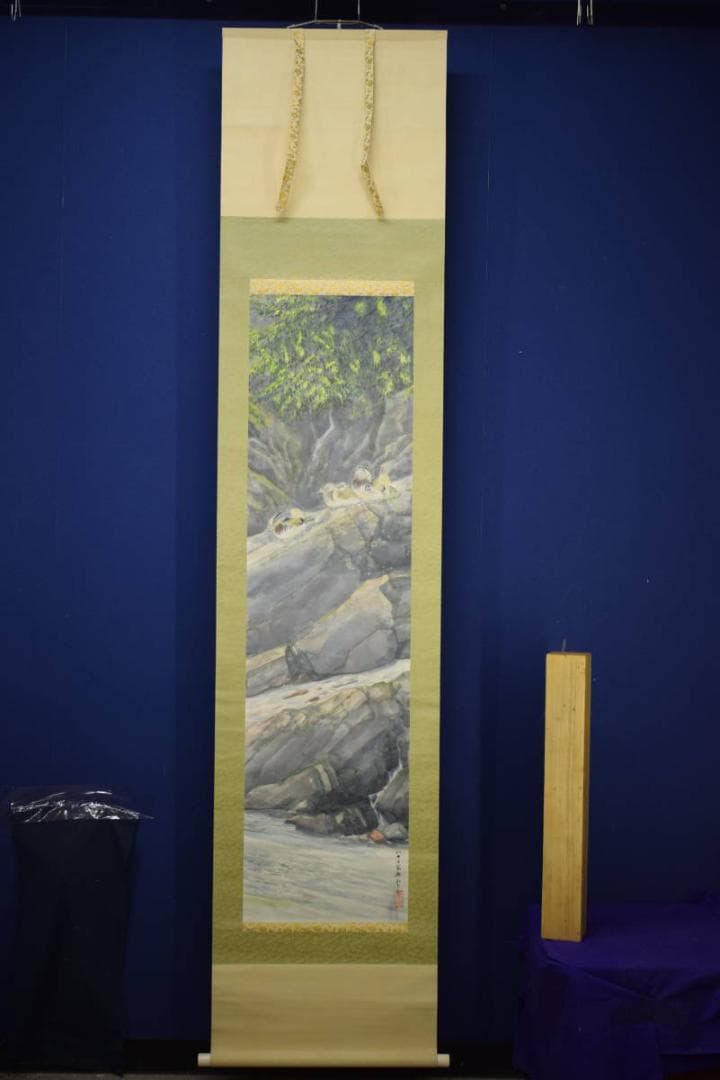 真作/池田興雲/渓流水鳥図/布袋屋掛軸HJ-304