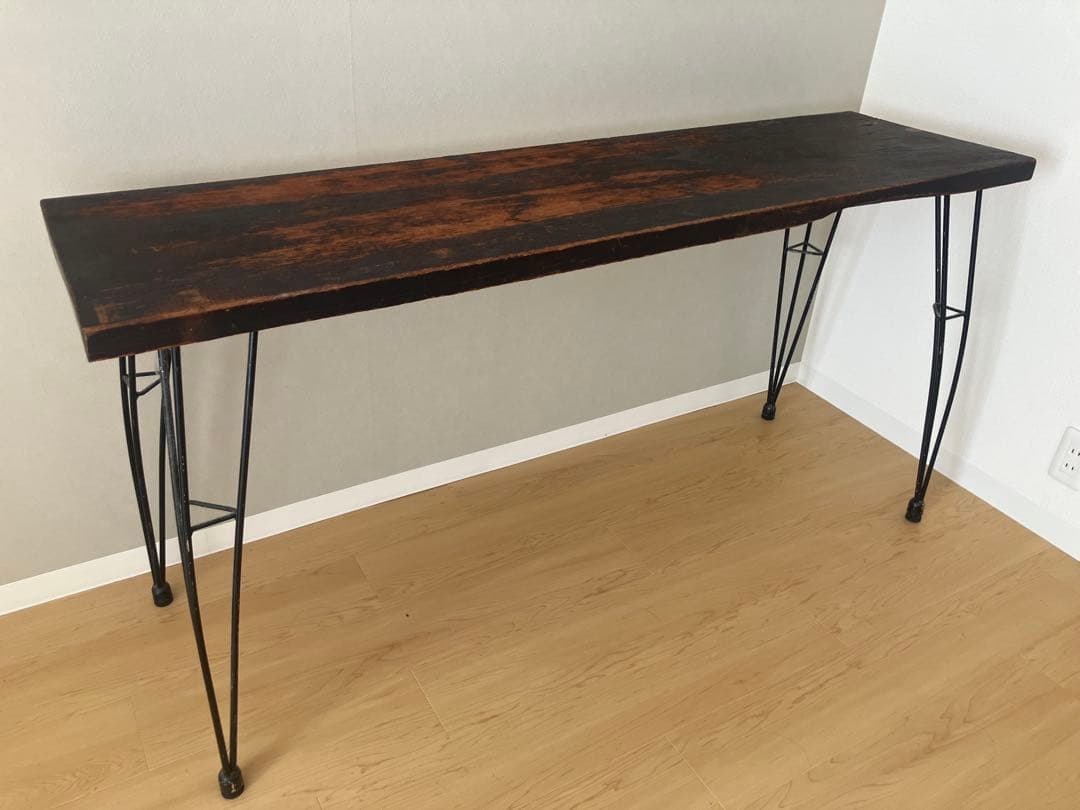 ダークブラウン木製テーブル（アイアン脚）