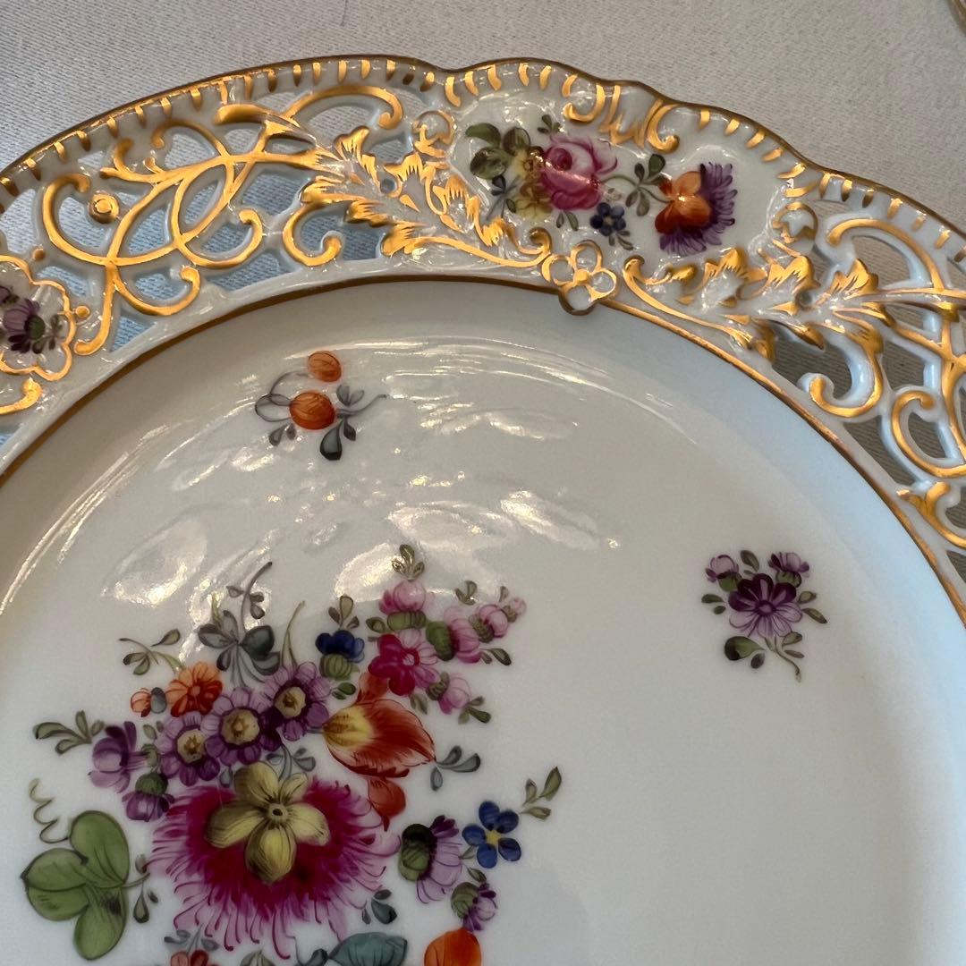 【Herend】 美品　ヘレンド　透かし　金彩　花絵　フラワーブーケ　飾皿