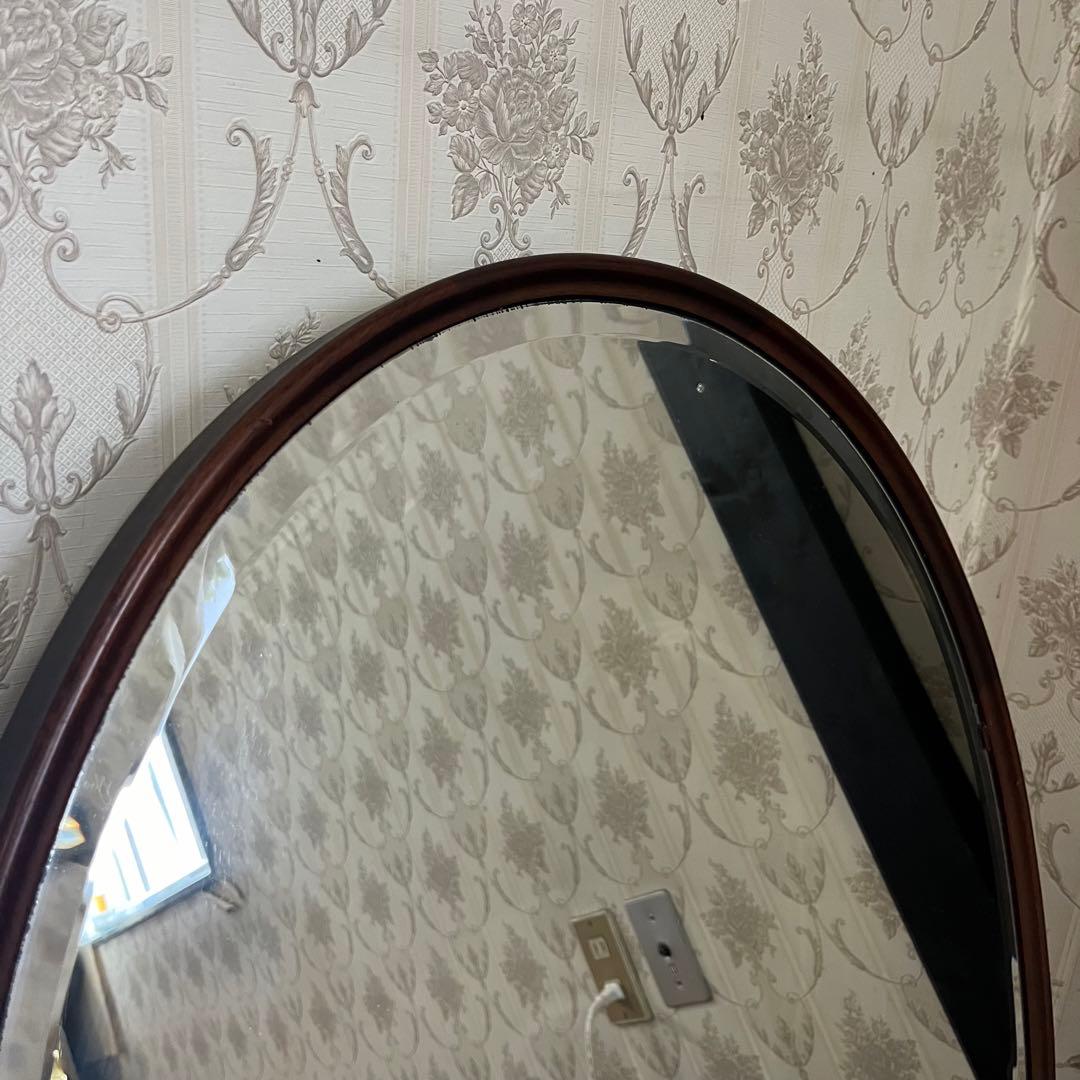 【アンティーク】楕円形 木枠 立て掛け鏡 スタンドミラー 姿見 北欧レトロ