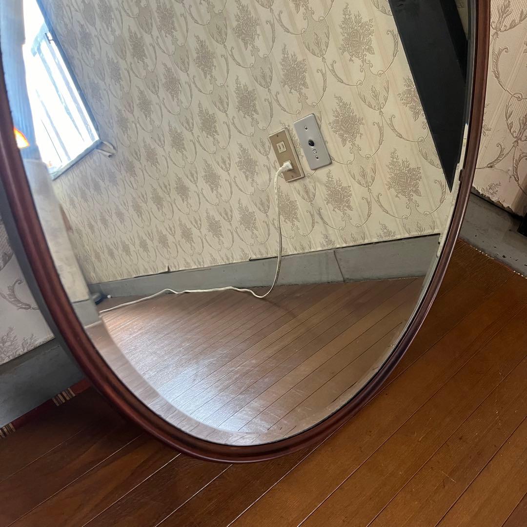 【アンティーク】楕円形 木枠 立て掛け鏡 スタンドミラー 姿見 北欧レトロ