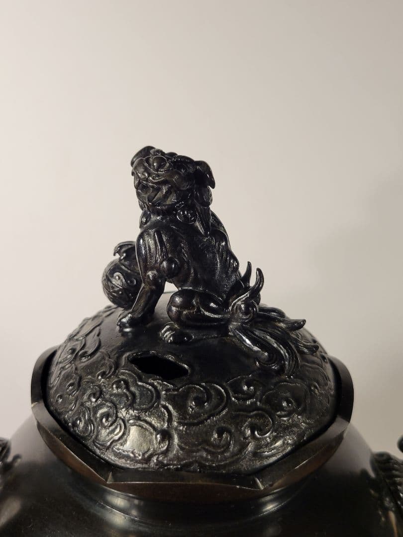 香炉 「台付三ツ足 山水」 高岡銅器