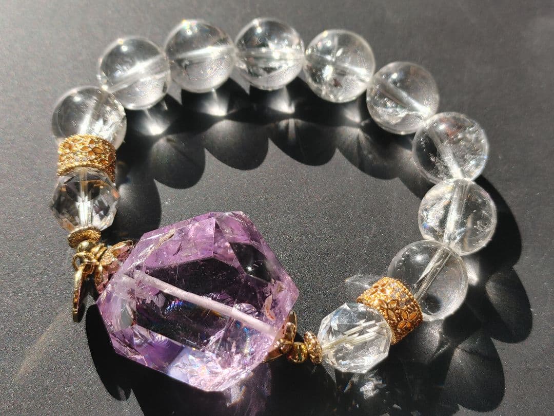 天然石ブレスレット②アイリスアメジスト虹入り水晶