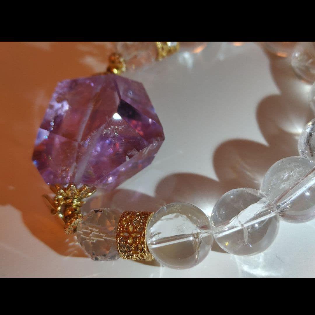 天然石ブレスレット②アイリスアメジスト虹入り水晶