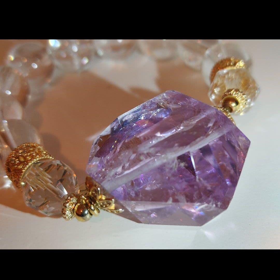 天然石ブレスレット②アイリスアメジスト虹入り水晶