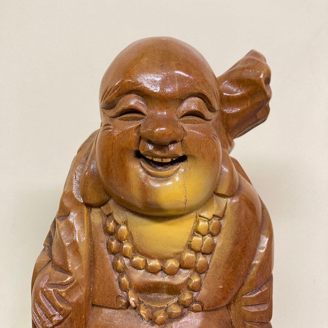 E-4 布袋様 七福神 仏像 木彫り 木製 置物 縁起物 #開運 金運 招福