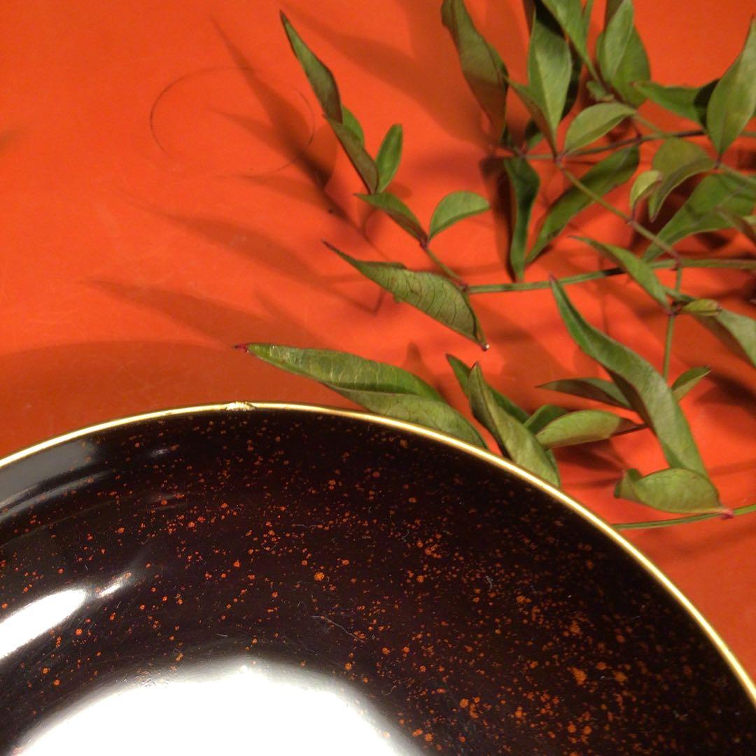 A756木製輪島塗　木地塗　鍔に扇桜蒔絵　金縁　梨地　吸物椀　菓子椀　5客