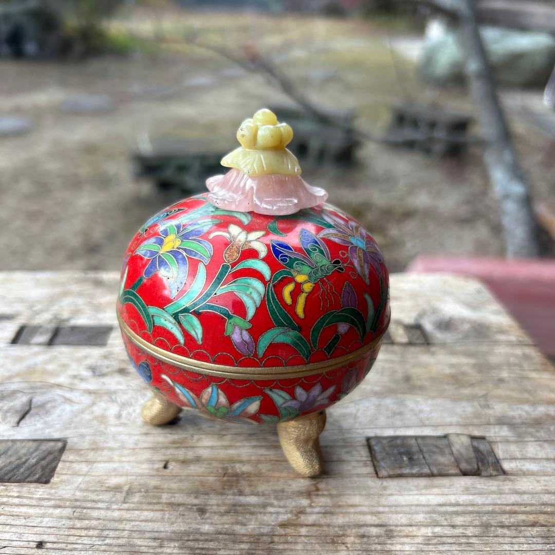 七宝焼 蓋付 三足 小物入れ レトロ アンティーク 置物