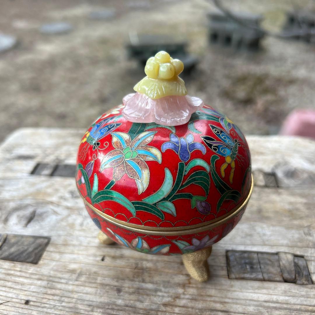 七宝焼 蓋付 三足 小物入れ レトロ アンティーク 置物