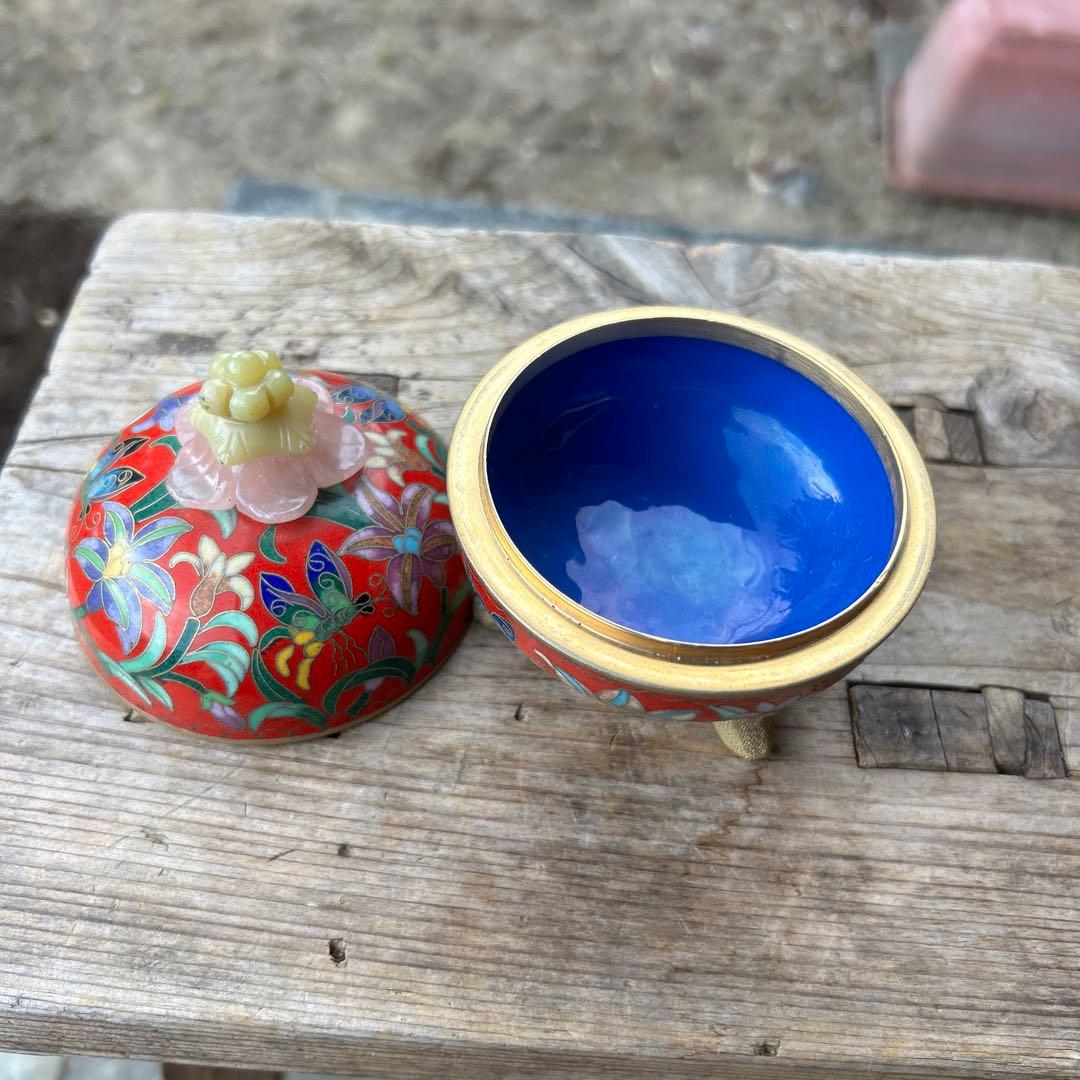 七宝焼 蓋付 三足 小物入れ レトロ アンティーク 置物
