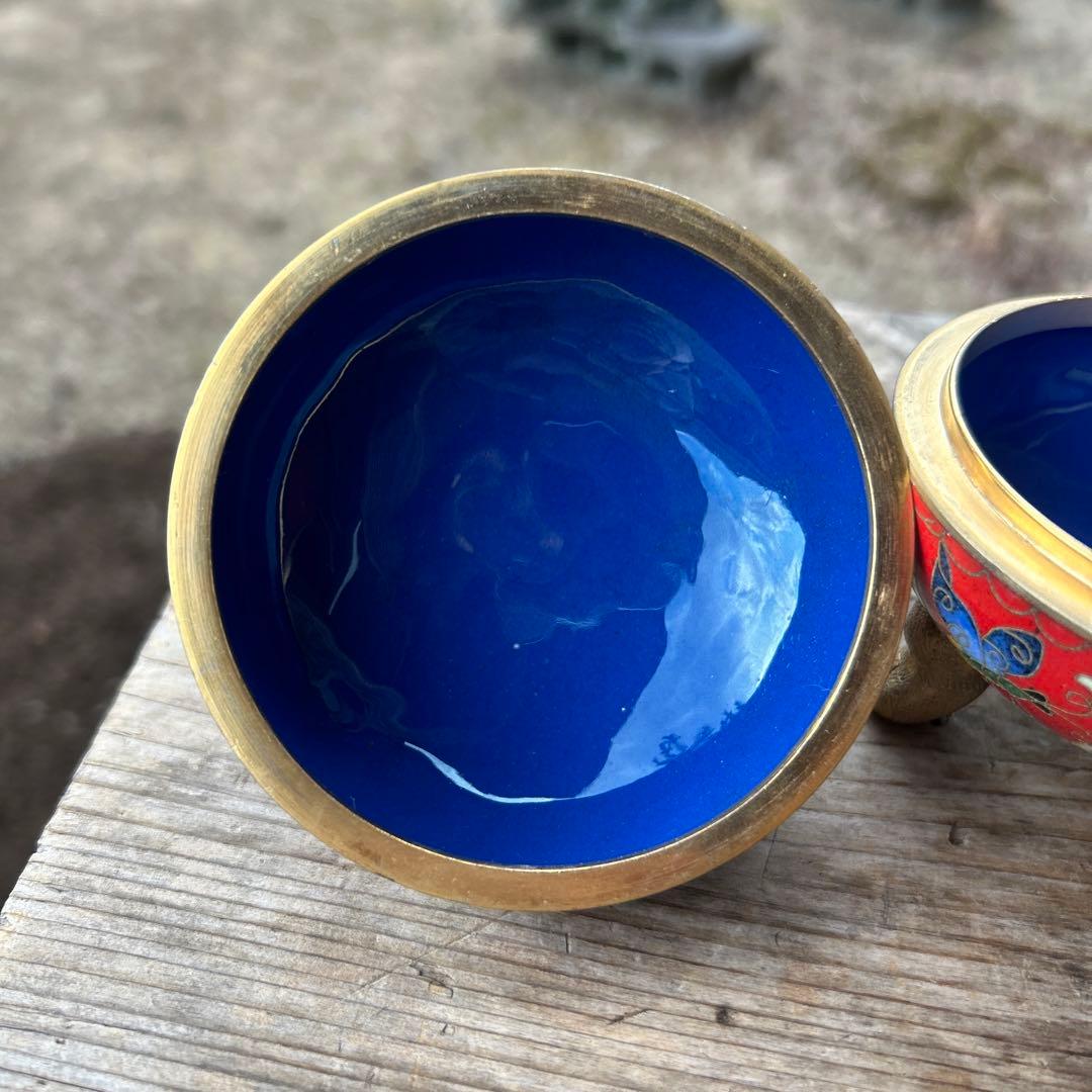 七宝焼 蓋付 三足 小物入れ レトロ アンティーク 置物