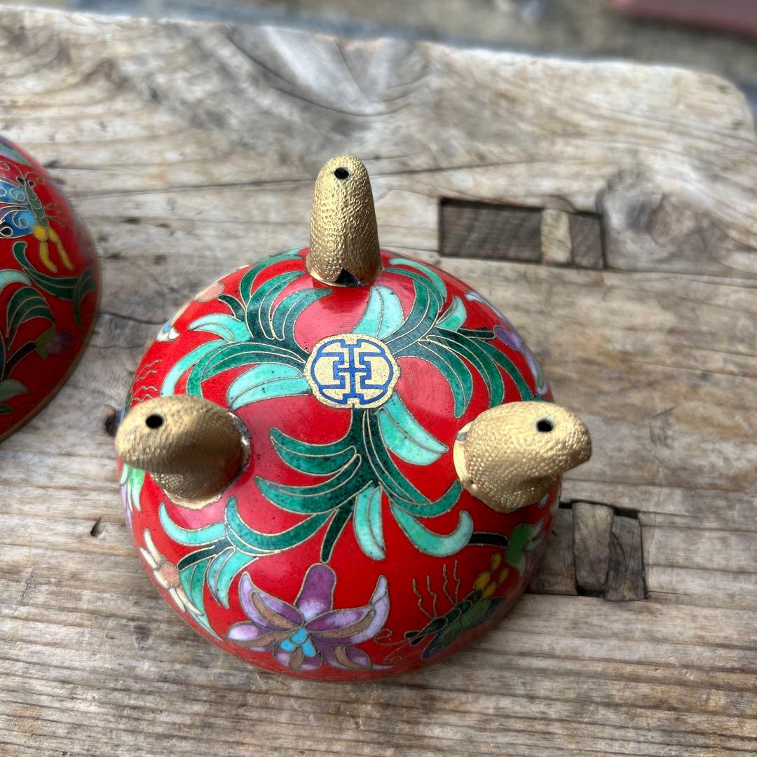 七宝焼 蓋付 三足 小物入れ レトロ アンティーク 置物