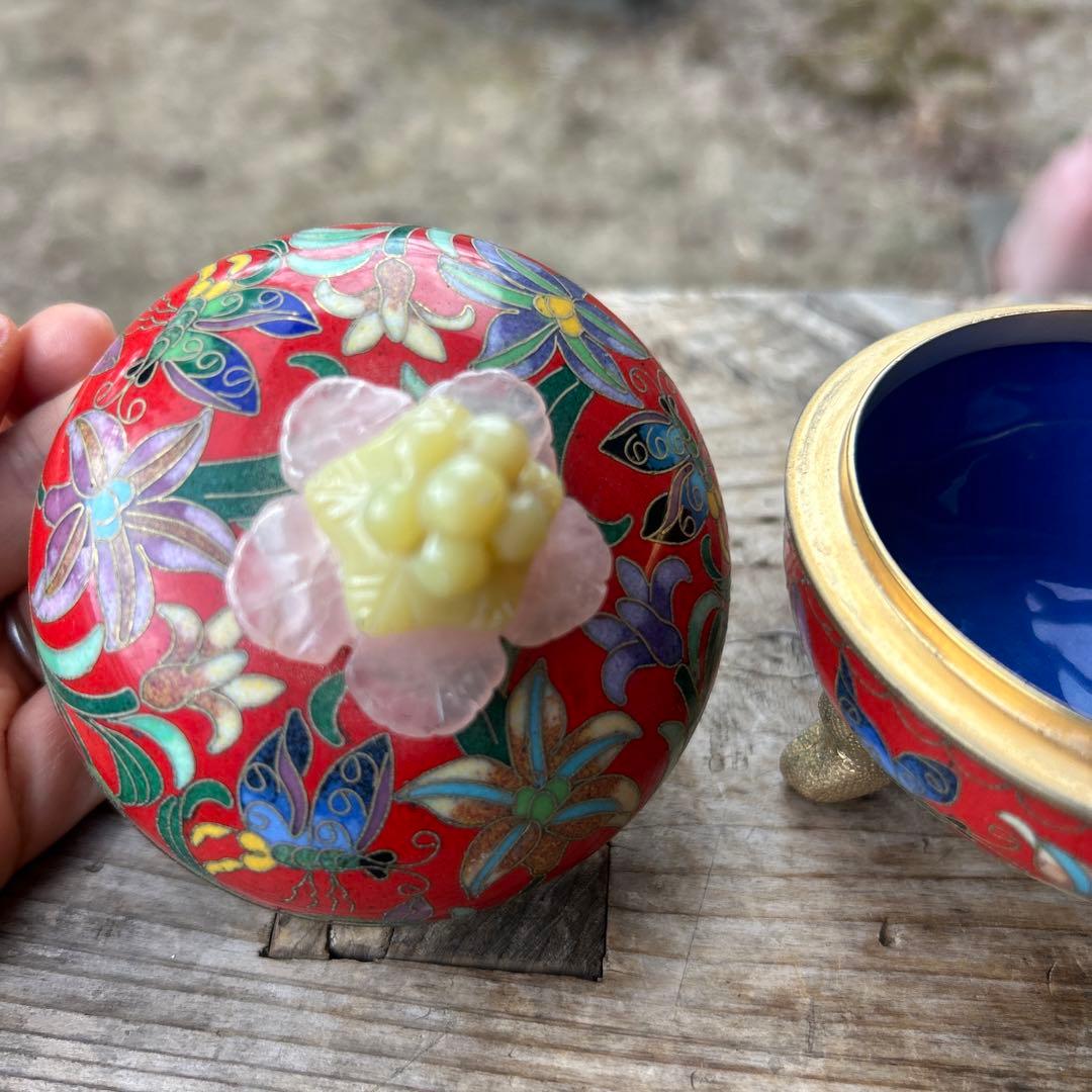 七宝焼 蓋付 三足 小物入れ レトロ アンティーク 置物