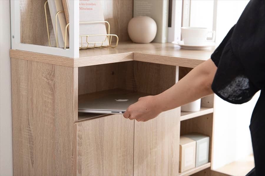 【送料無料】【幅120cm】L字収納・棚付きデスク 机 木目調 ワーク 学習