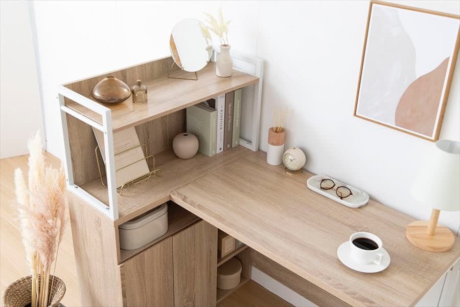 【送料無料】【幅120cm】L字収納・棚付きデスク 机 木目調 ワーク 学習