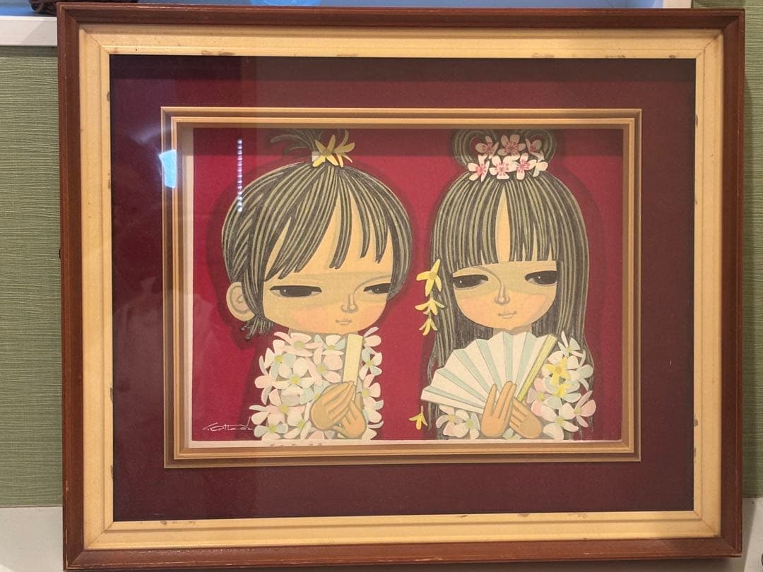 真作保証　池田修三　木版画　「おひなさま」直筆サイン入り　1984年