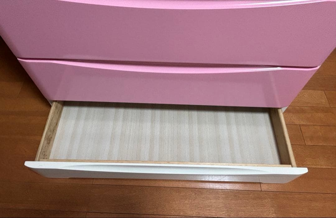 木製チェスト　タンス　5段　ピンク