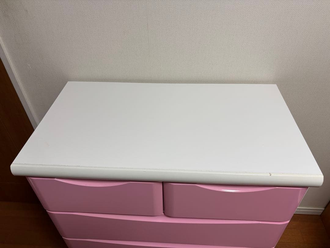 木製チェスト　タンス　5段　ピンク