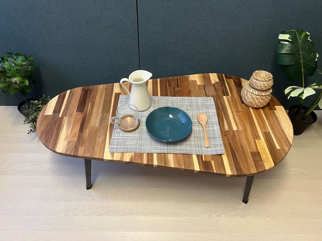 【送料無料】 ローテーブル だるま形 120cm 60cm アカシア 折り畳み脚