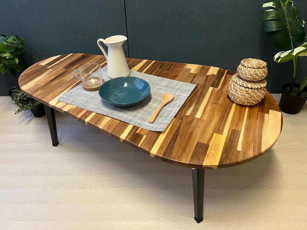 【送料無料】 ローテーブル だるま形 120cm 60cm アカシア 折り畳み脚