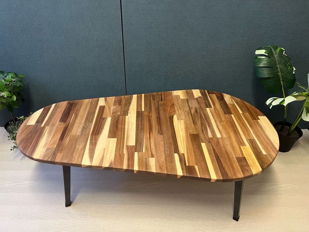 【送料無料】 ローテーブル だるま形 120cm 60cm アカシア 折り畳み脚