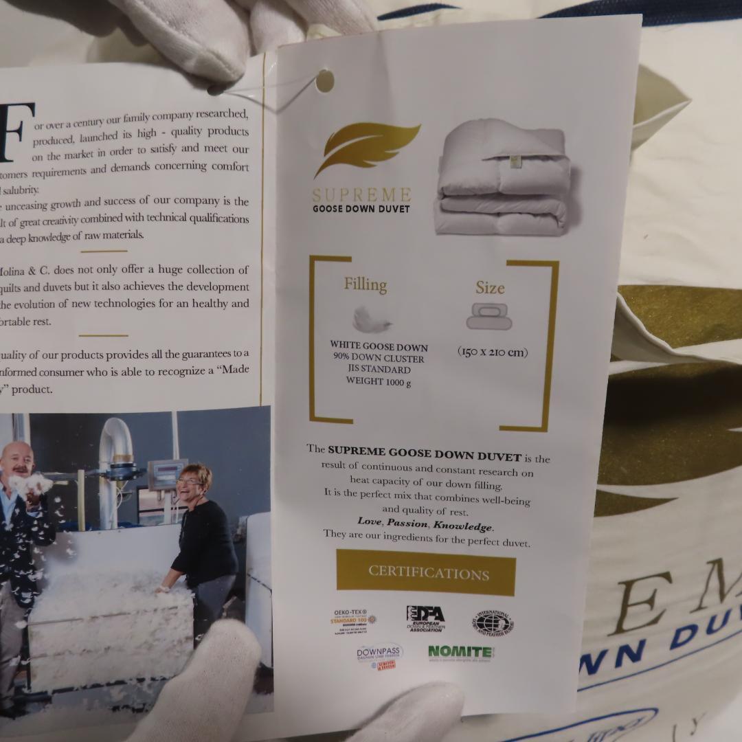 羽毛布団　イタリア産ホワイトグース羽毛90％　新品未使用