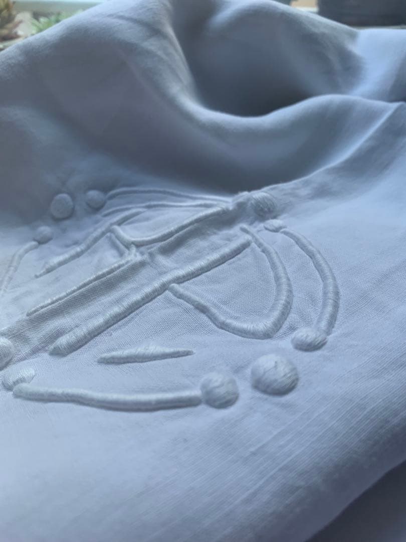 フランスアンティーク 薄手コットン 超大判一枚布 3.1x2.2m 手刺繍レース