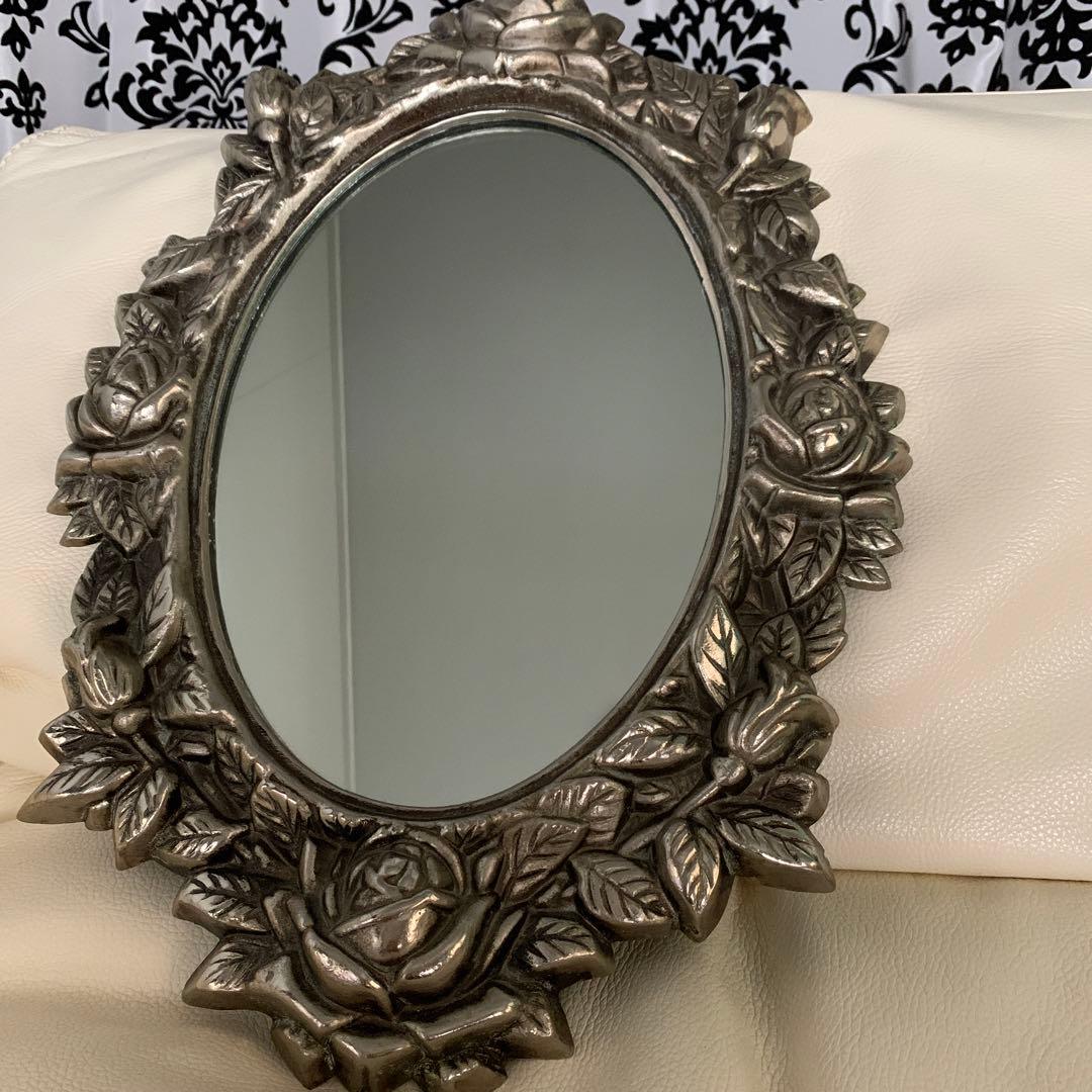鏡 ウォールミラー 薔薇 アンティーク風