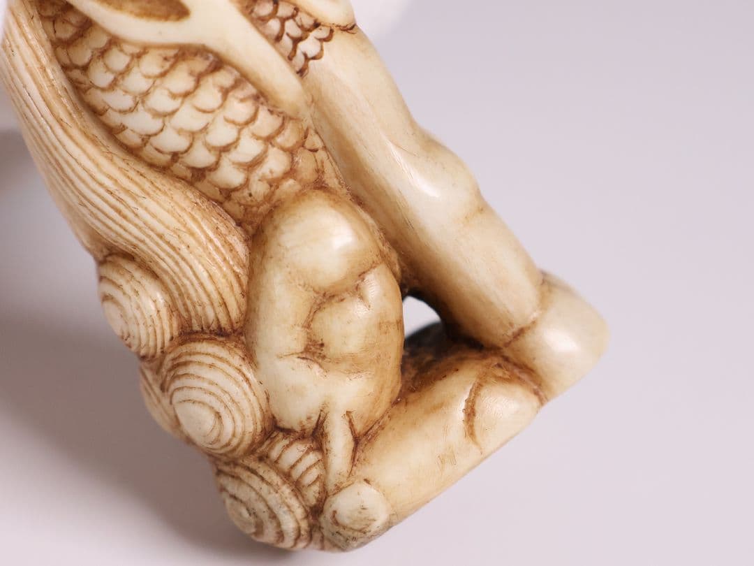 時代 堤物 根付 置物 鹿角 麒麟 全長10.5cm 神獣 彫刻【CM257】