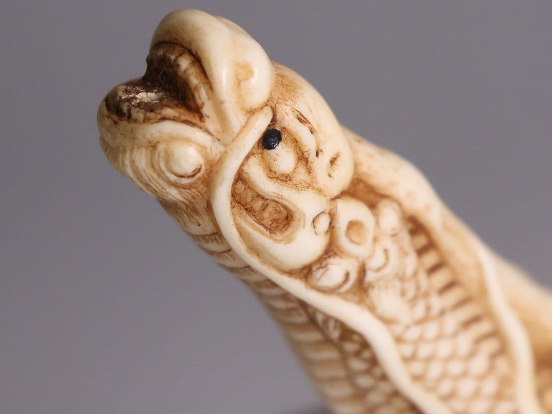 時代 堤物 根付 置物 鹿角 麒麟 全長10.5cm 神獣 彫刻【CM257】