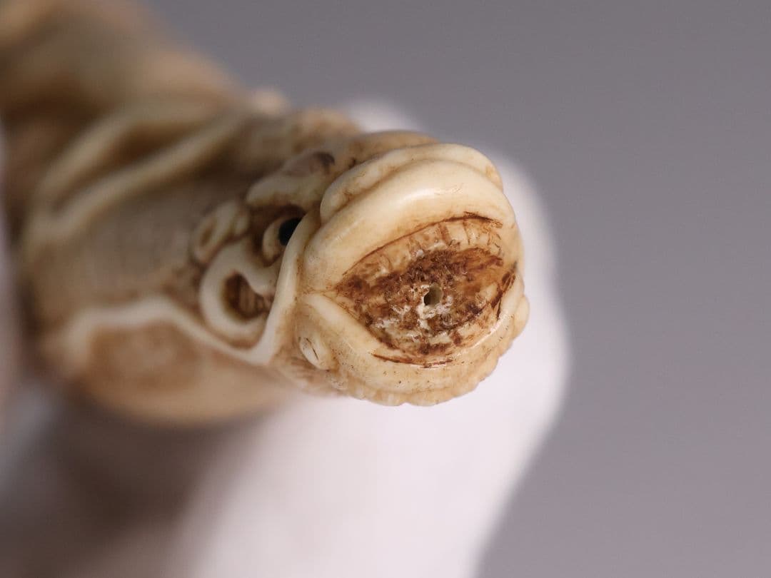 時代 堤物 根付 置物 鹿角 麒麟 全長10.5cm 神獣 彫刻【CM257】