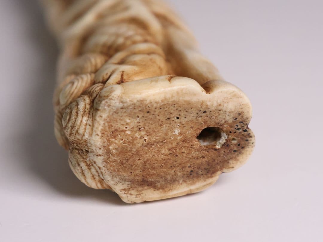 時代 堤物 根付 置物 鹿角 麒麟 全長10.5cm 神獣 彫刻【CM257】