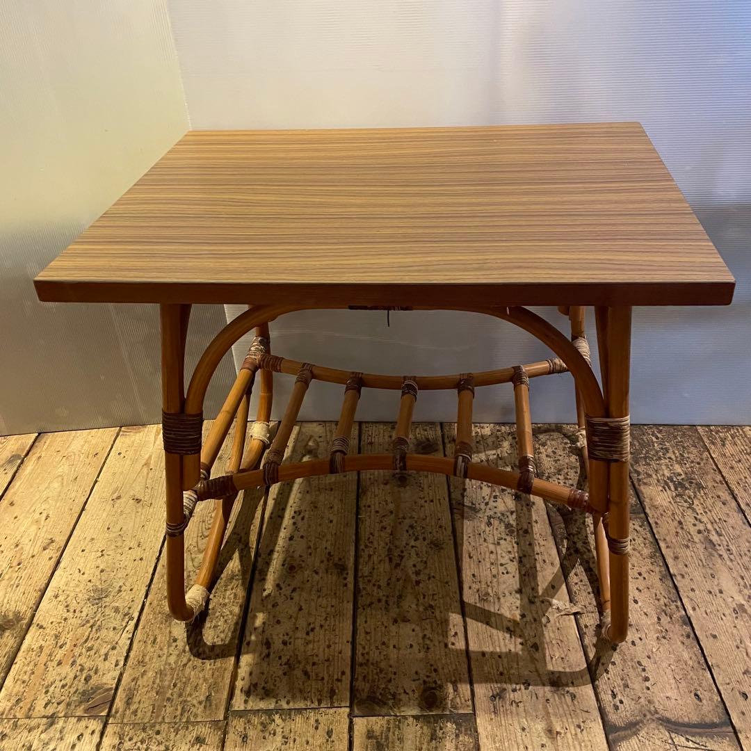 サイドテーブル　机　ラタン　古民具　年代物　和風　昭和レトロ　インテリア　家具