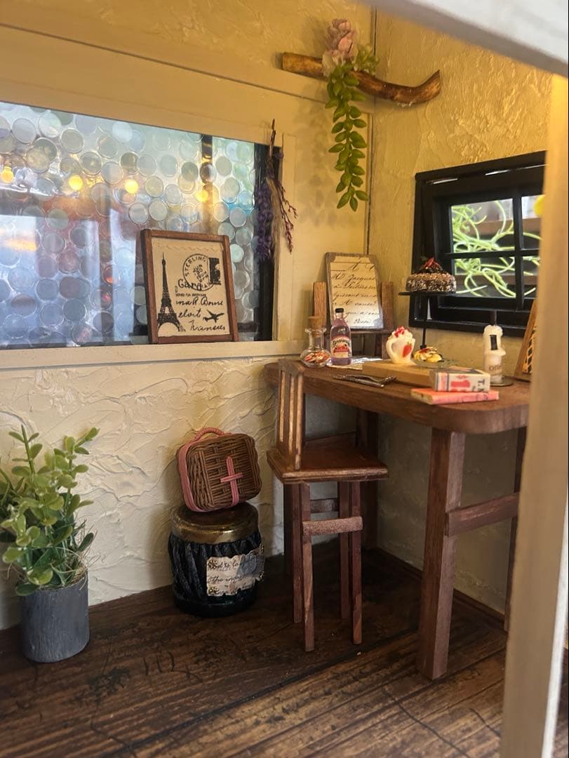 木製ミニチュアハウス⭐︎ドールハウス⭐︎背景ボード⭐︎ハンドメイド小物類一式セット