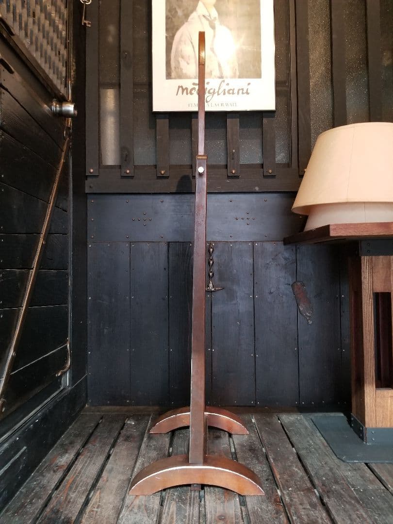 大正　年代物　浪漫　モダン　真鍮　金具　アーチ型　楔　組木　細工　スタンドミラー