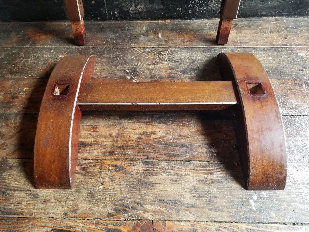 大正　年代物　浪漫　モダン　真鍮　金具　アーチ型　楔　組木　細工　スタンドミラー