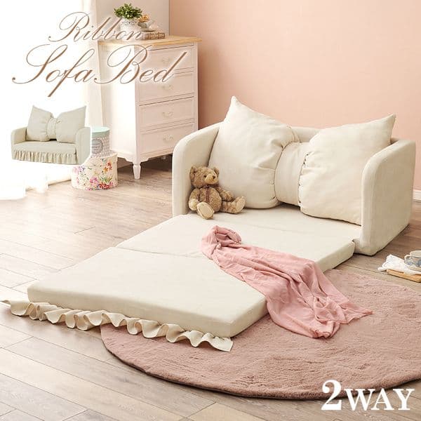 2WAY ソファ ベッド 約幅110cm アイボリー 肘付き インテリア家具