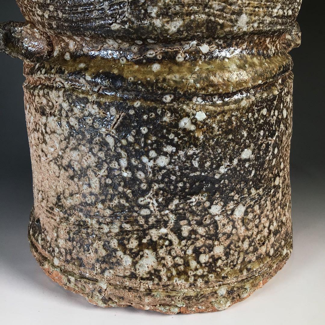 Ｎ６６６　水指　『信楽焼』『普門窯　小川青峰造』『耳付水指』　共箱　茶道具